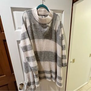 Free People Lafayette Alpaca Mock Neck Poncho M/L Stripe Oversized Sweater Dress